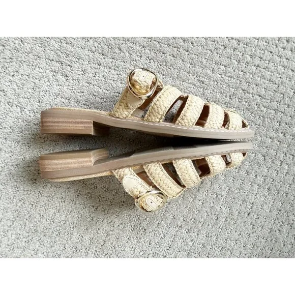 DV by Dolce Vita Fyona Raffia Buckle Fisherman Flat Mules Size 6.5 Beige - Picture 5 of 11